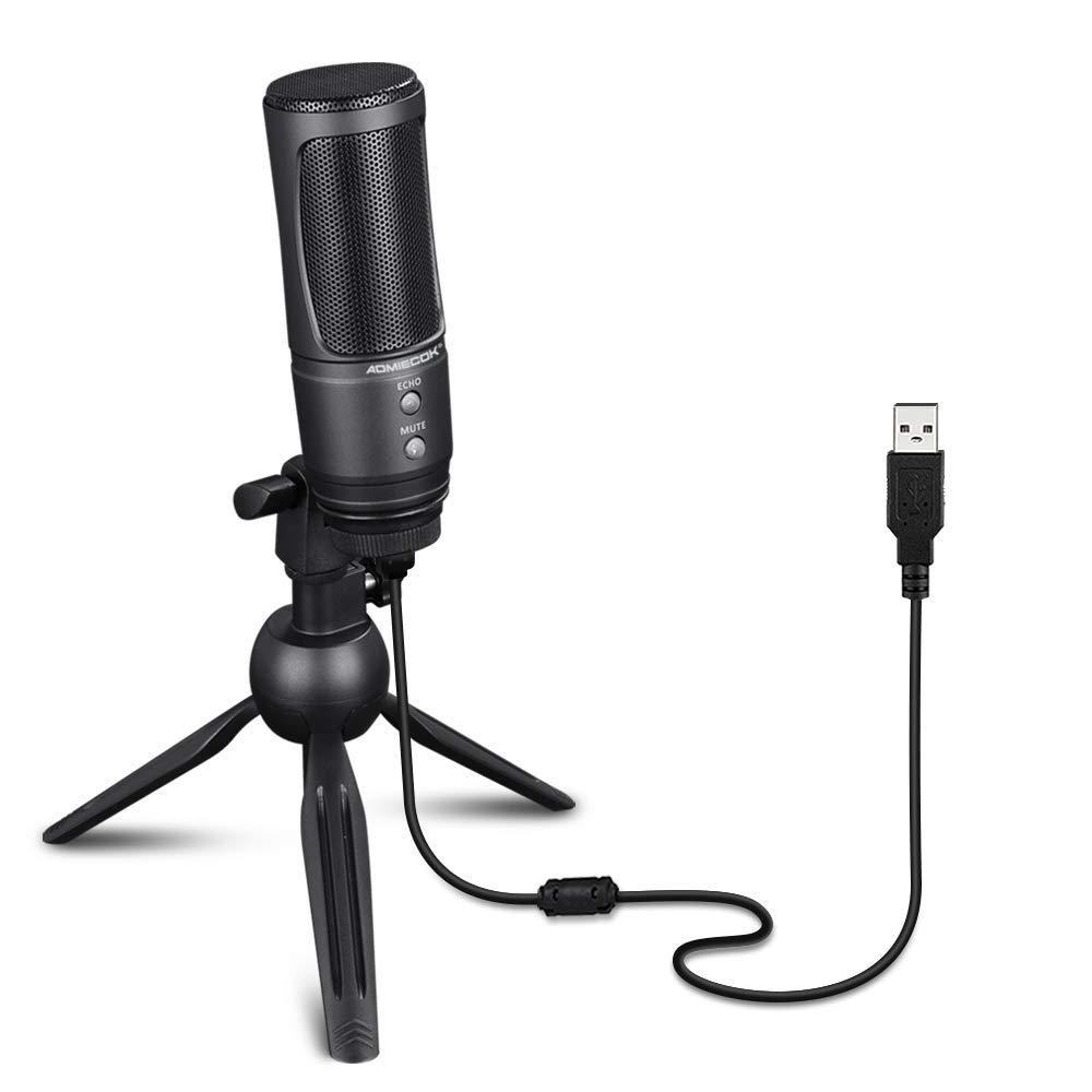 USB Microphone, Metal Condenser Recording Microphone AM-10 USB Computer Cardioid Mic Podcast Condenser Microphone with Professional Sound Chipset for PC Karaoke, YouTube, Gaming Recording