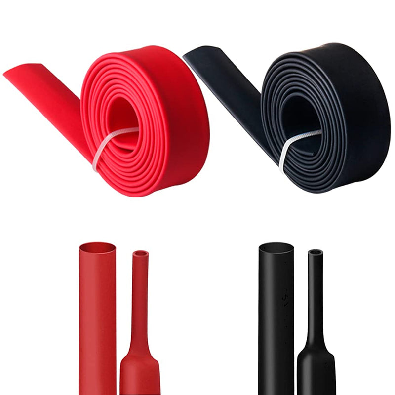 PONFY Dual Wall Heat Shrink Tubing 3:1 Ratio Heat Activated Adhesive Glue Lined Marine Shrink Tube Wire Sleeving Wrap Protector Black and Red, 2 Pack, 1.2M/4FT (Dia 19.05mm (3/4")) 3/4" Diameter 4FT Black + 4FT Red