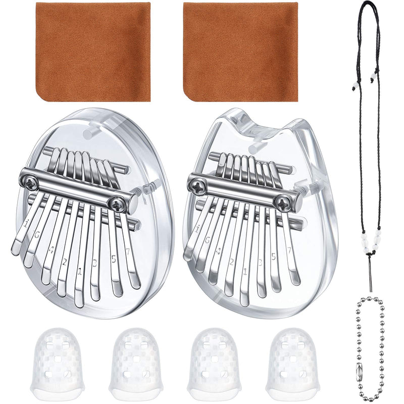 10 Pieces 8 Keys Mini Kalimba Piano Set Include Mini Finger Thumb Piano with Lanyard Chain, Finger Protector and Cleaning Cloth for Kids and Adults Beginners (Transparent) Transparent