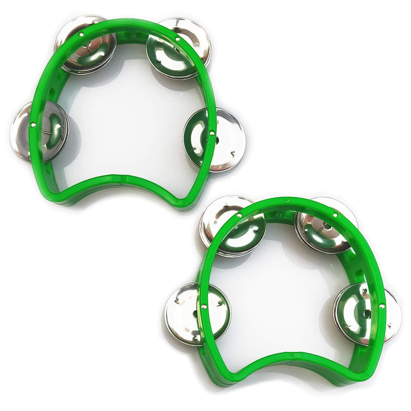 Bealuffe Tambourine Mini Hand Bell Percussion Musical Instrument Small Tambourine (Green 2 Pack) Green 2 Pack