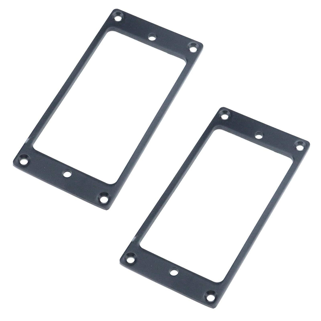 Quluxe 2 Pcs Flat Metal Humbucker Pickup Mounting Ring Set, Bridge Neck Pickups Cover Frame Replacement Part for Electric Guitar or Precision Bass- Black