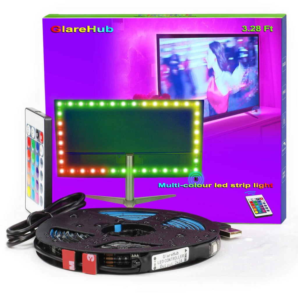 LED Strip Lights for PC TV 3.28Ft USB Powered with Wireless Remote, LED TV Backlight Waterproof, RGB Bias Lighting for Desktop Computer Monitor. (3.28 FT(1M)) 3.28 FT(1M)