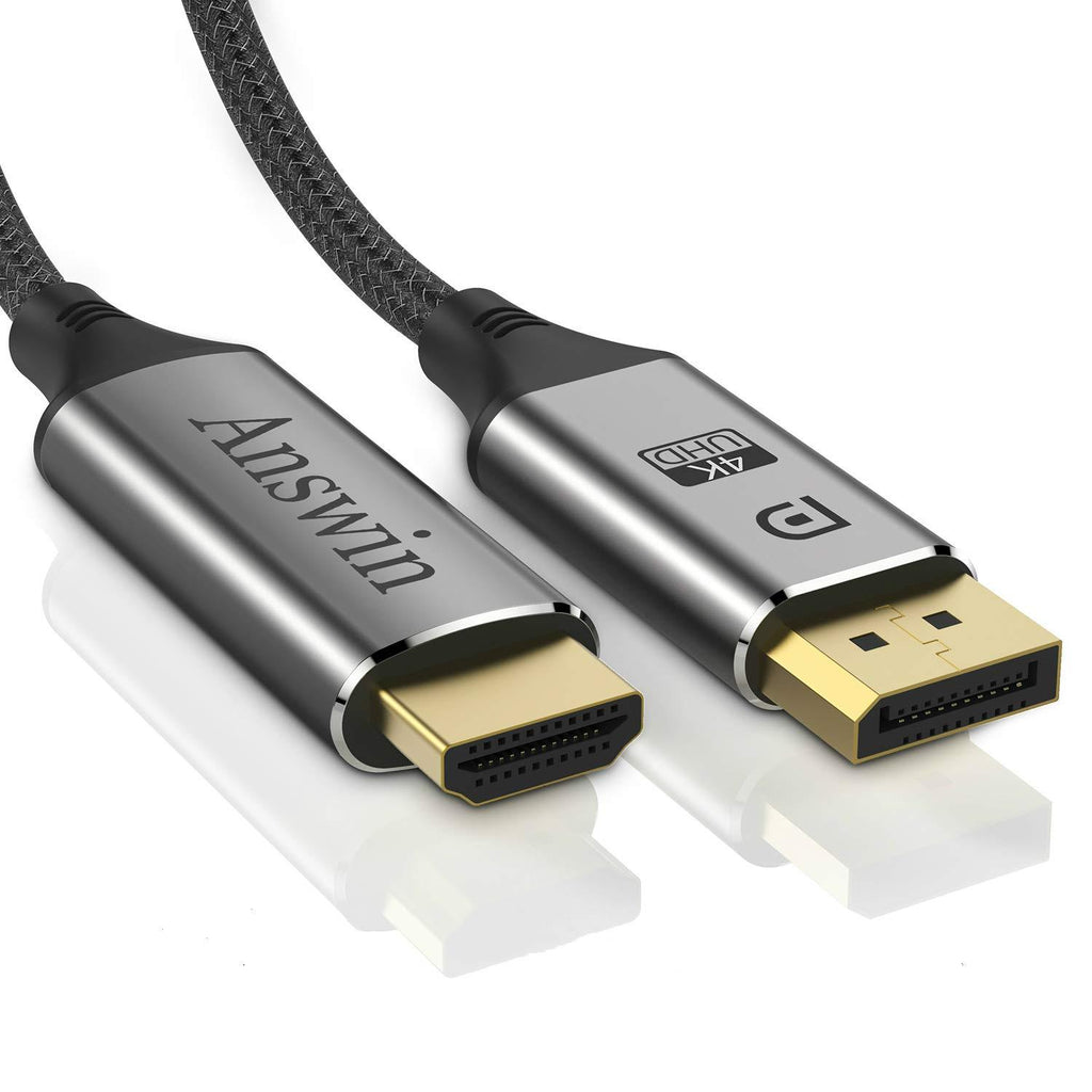 DisplayPort to HDMI, Answin DisplayPort to HDMI 4K Unidirectional DP to HDMI Cable Compatible for HP, DELL, GPU, AMD, NVIDIA and More-6ft Grey