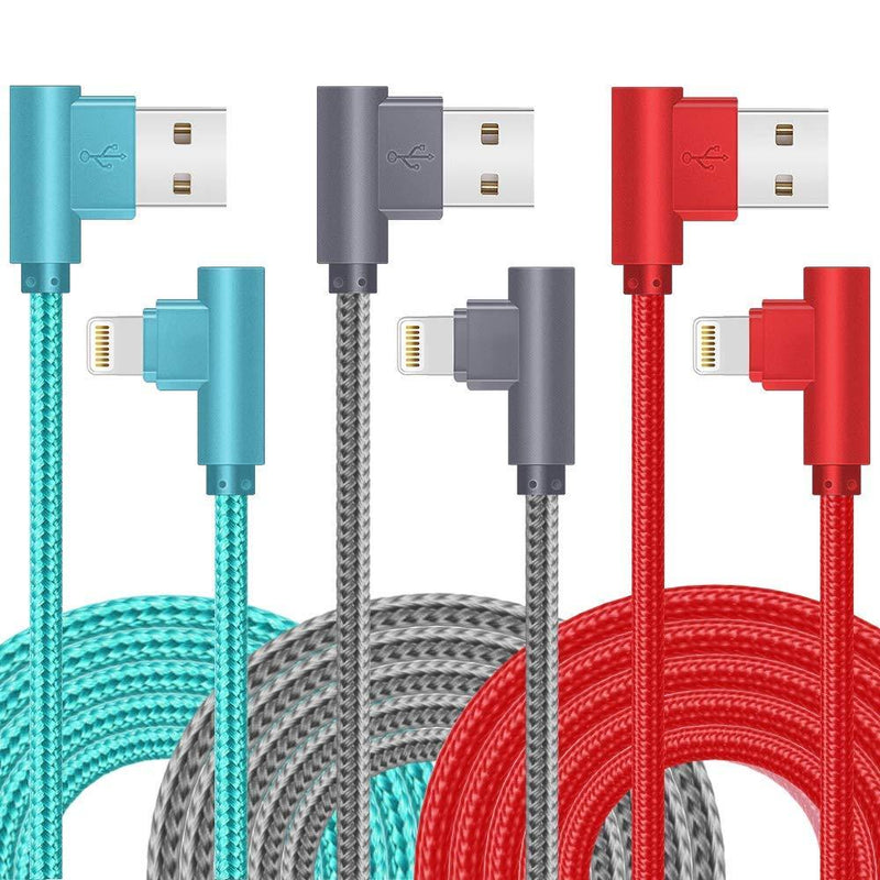 iPhone Charger 90 Degree 3 Pack 6FT Lightning Cord Nylon Braided Fast Charging Compatible with iPhone 12/12pro/11/11pro/XS/MAX/XR/X/8P/8/7P/7/6