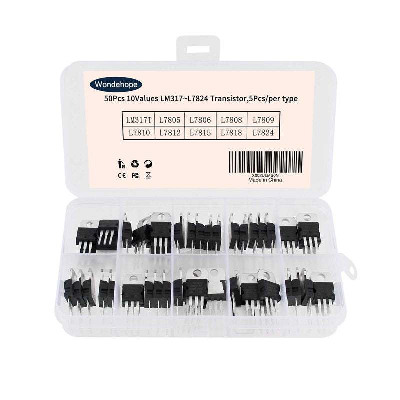 10 Values 50 Pcs Voltage Regulator Assortment kit, LM317T L7805 L7806 L7808 L7809 L7810 L7812 L7815 L7818 L7824, High Current Positive Voltage Regulator IC Assortment Kit