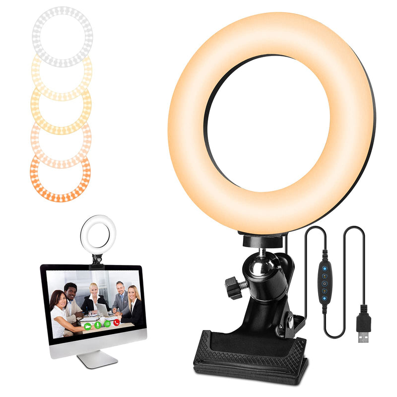 Video Conference Lighting - 6.3" Clip-On Computer & Laptop Monitor Light for Zoom, Remote Working, Live Stream - Small Desk LED Ring Light Kit Dimmable 3200K-6500K