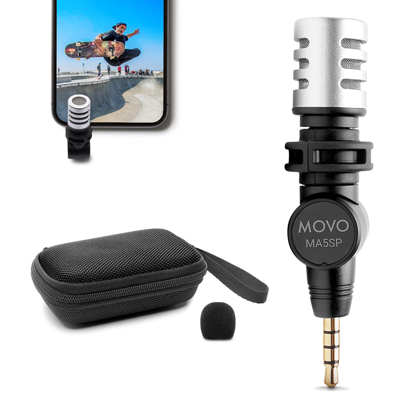 Movo MA5SP 3.5mm TRRS Shotgun Microphone for iPhone or Android Devices - Omnidirectional Phone Microphone with 180° Rotation - Mini Travel Smartphone Microphone for Video, Vlogging, Interview, Travel