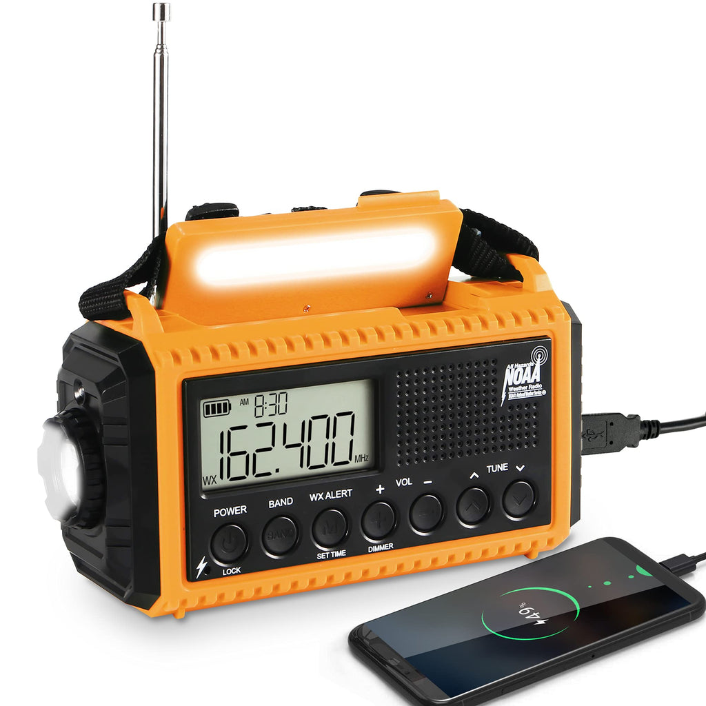 NOAA Emergency Weather Radio,Solar Hand Crank Portable Digital Survival Radio,5000 Battery Powered AM/FM/Shortwave Radio,Phone Charger,Dimmable Flashlight/Reading Lamp,LCD Screen,Headphone Jack&SOS
