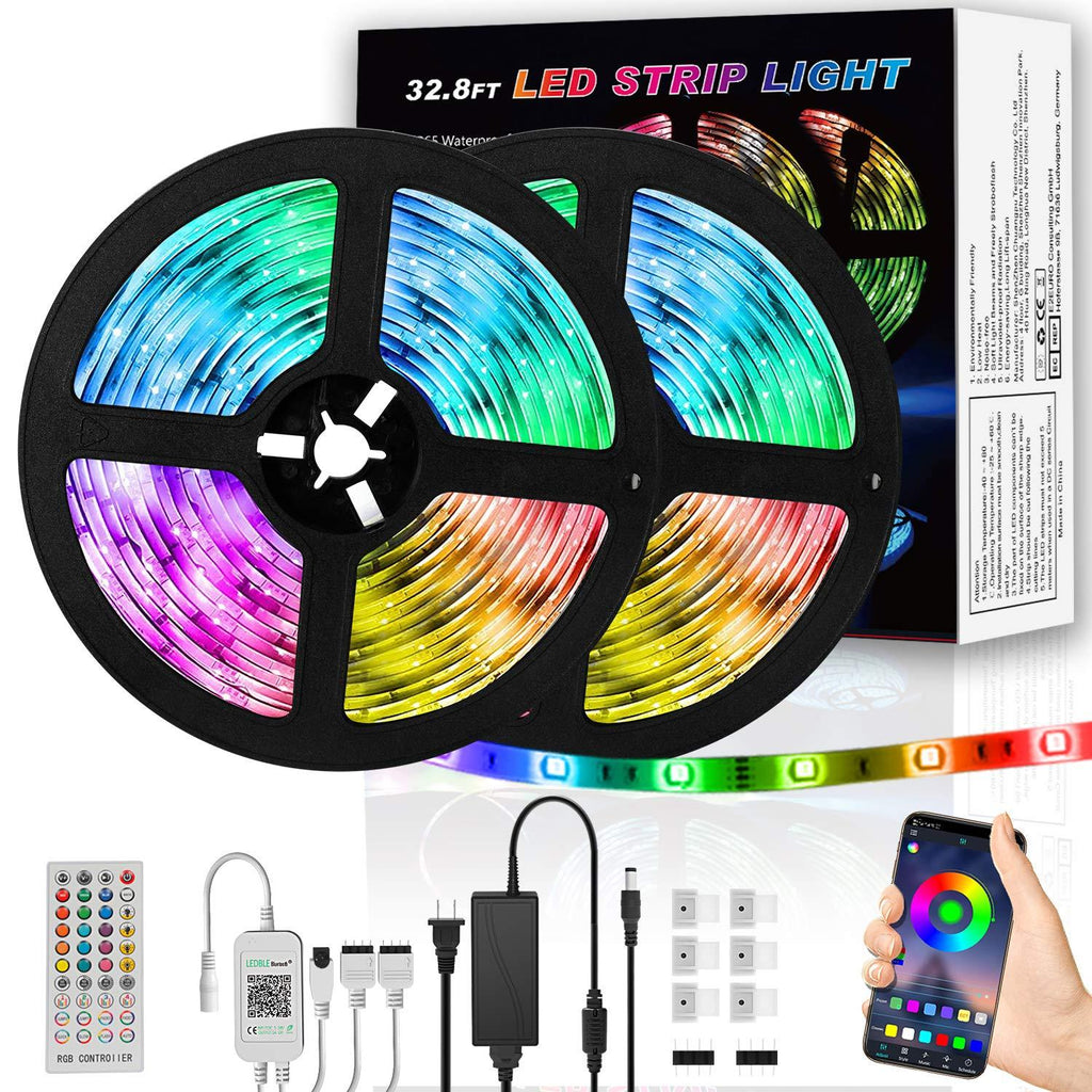 32.8ft LED Strip Lights, TINMIU LED Strip Lights with App Control via Bluetooth, Music Sync, Sensitive Built-in Mic, 44-Key Remote Control, 5050 RGB Multicolor Strip Lights for Bedroom, Kitchen & more