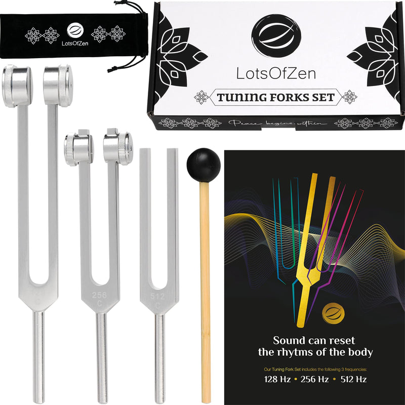 Tuning Fork Set (128Hz, 256Hz, 512Hz) — Body Tuning Forks for Healing Chakra Set — Tuning Fork Medical Sound Healing Therapy, DNA Repair, Violin/Guitar/Piano Tune Fork — Gift Ready