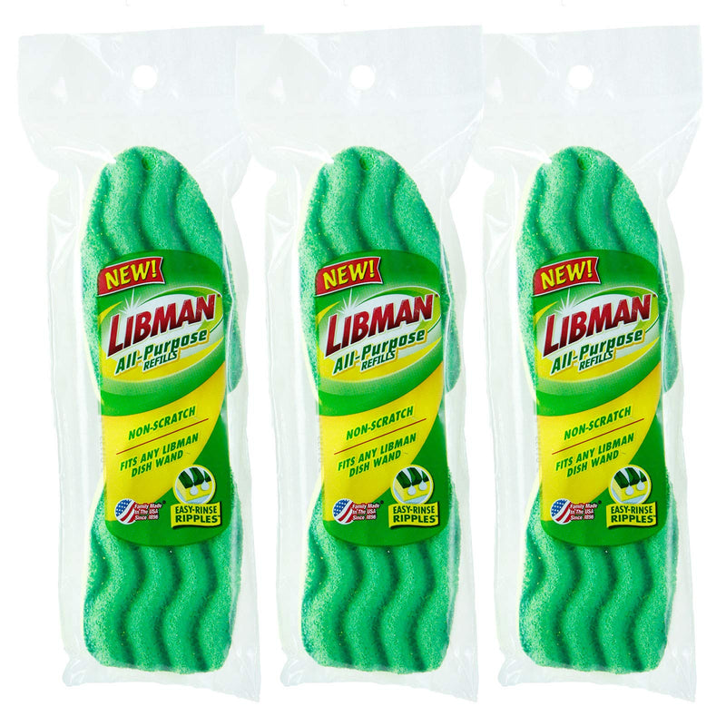 Libman 1484 All-Purpose Scrubbing Dishwand Refills, 3 Pack of 2 Sponges Each for 6 Total Sponges