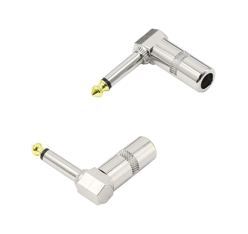 YACSEJAO Audio 1/4" 90 Degree Right Angle Plug, 6.35mm Heavy Duty TS Mono Male Solder Jack Connector for Speaker/Guitar/Microphone Cables（2Pack）