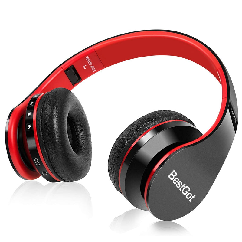 Bluetooth Kids Headphones Bluetooth BestGot BT6002 Wireless Headphones for Kids Children Adults for School Foldable Headset for 18 Hours for PC/Phone/Tablets/TV (Black/Red) Black/Red