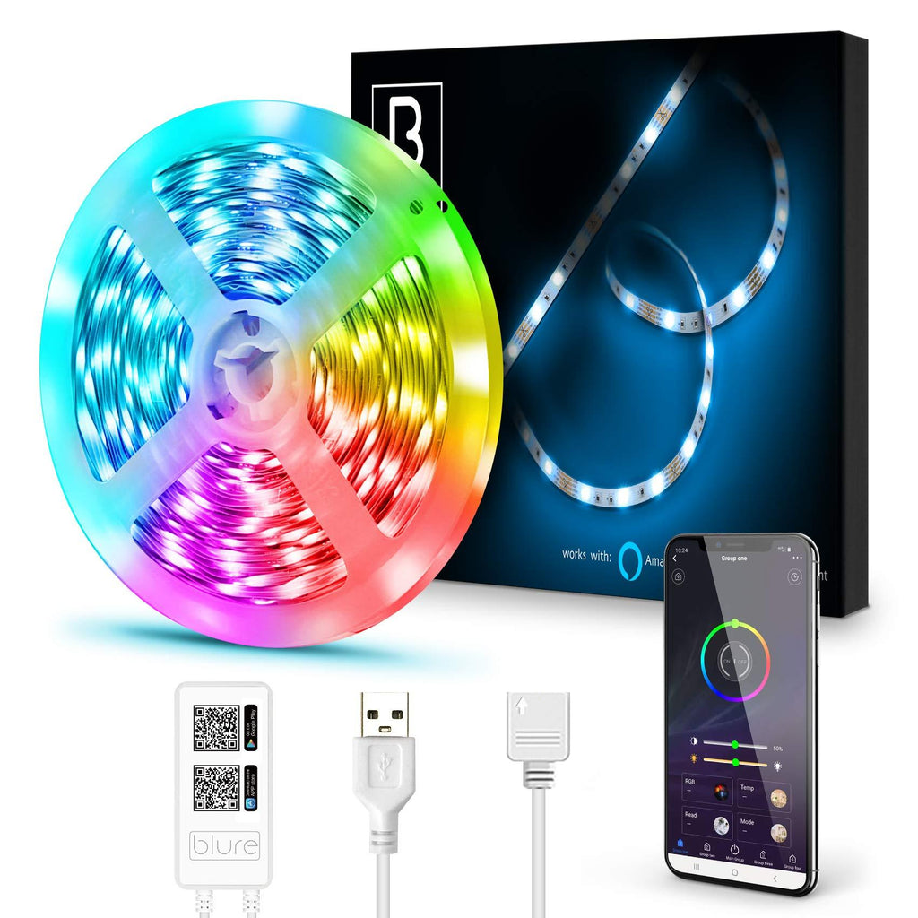 16.4FT LED Strip Lights, BLURE APP Control RGB Color Changing Led Light Strips with Music Sync, Compatible with Alexa Google Assistant, Led Lights for Bedroom, Home Decoration.