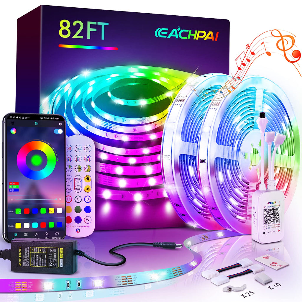 82FT Led Lights for Bedroom, EACHPAI 5050 RGB Color Changing Led Strip Lights with App Control and Remote, Led Light Strips for Bedroom, Party, Kitchen, Room, Home Decoration 82FT