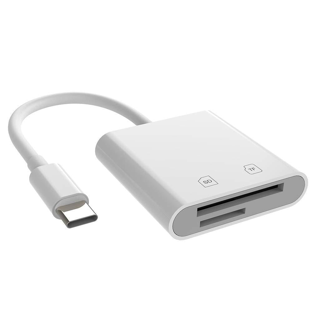 USB C to SD Card Reader, SD/Micro SD to USB C Card Reader Adapter Compatible with Pad Pro 2020/2019, MacBook Pro 2019, MacBook Air 2020, Galaxy S10/S9, Surface Book 2 and More white