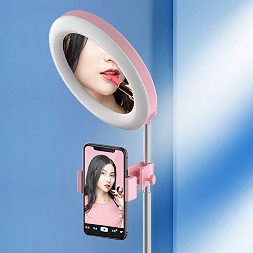 7“ Mini Led Fill-in Light for Make up Live Stream selfi Ring Light with Mirror and Phone Holder for YouTube Video (Pink) Pink