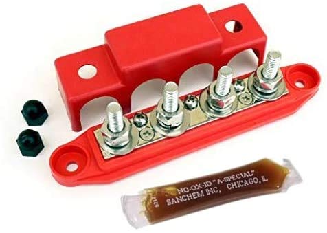 Bay Marine Supply Busbar ‚Äì 4-Post Stainless Steel 5/16" Stainless Power Distribution Block - 250A Rating - Red Large 4-Post 5/16" (250A)