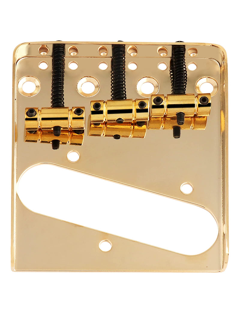 Bogart Guitar Bridge Tailpiece 3 Brass Saddles Bridge for Vintage Tele Telecaster Style Electric Guitar Parts Top or Bottom Load Ashtray Style Gold.