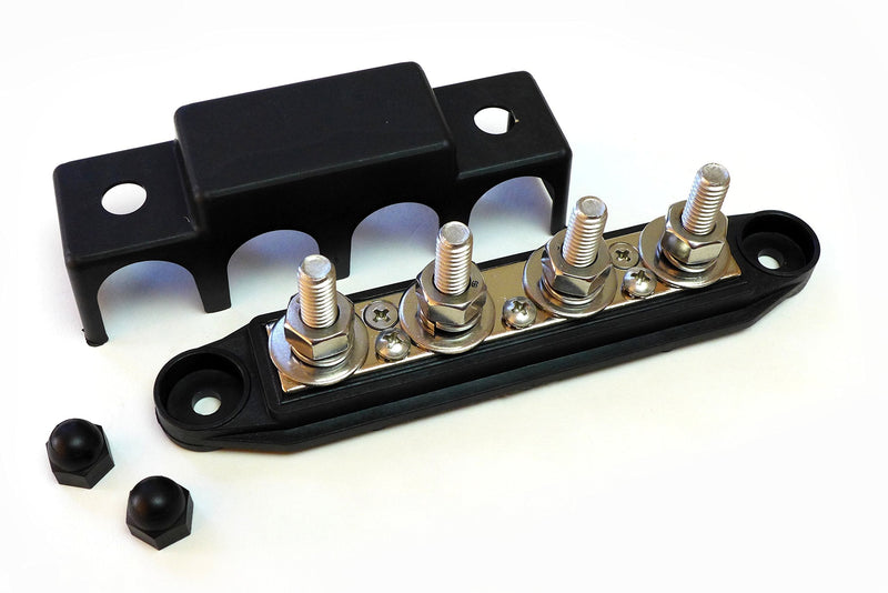 Bay Marine Supply Busbar ‚Äì 4-Post Stainless Steel 5/16" Stainless Power Distribution Block - 250A Rating - Black Large 4-Post 5/16" (250A)
