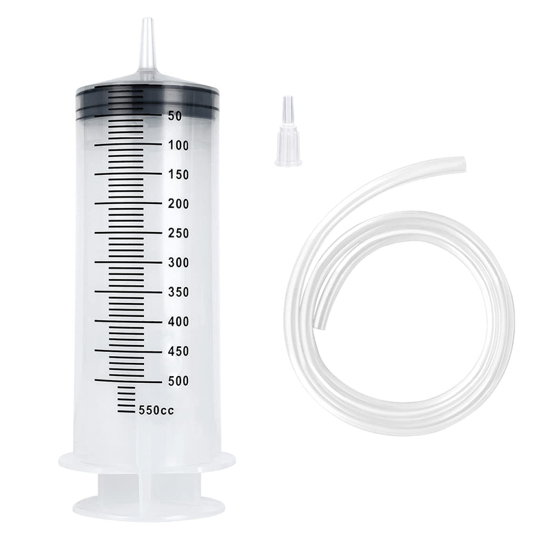 500/550ml Extra Large Syringe, Plastic Syringe with 40inch Plastic Tubing for Scientific Labs,Measuring, Watering, Refilling, Filtration,Multiple Uses, Liquid,Paint, Oil 550ML