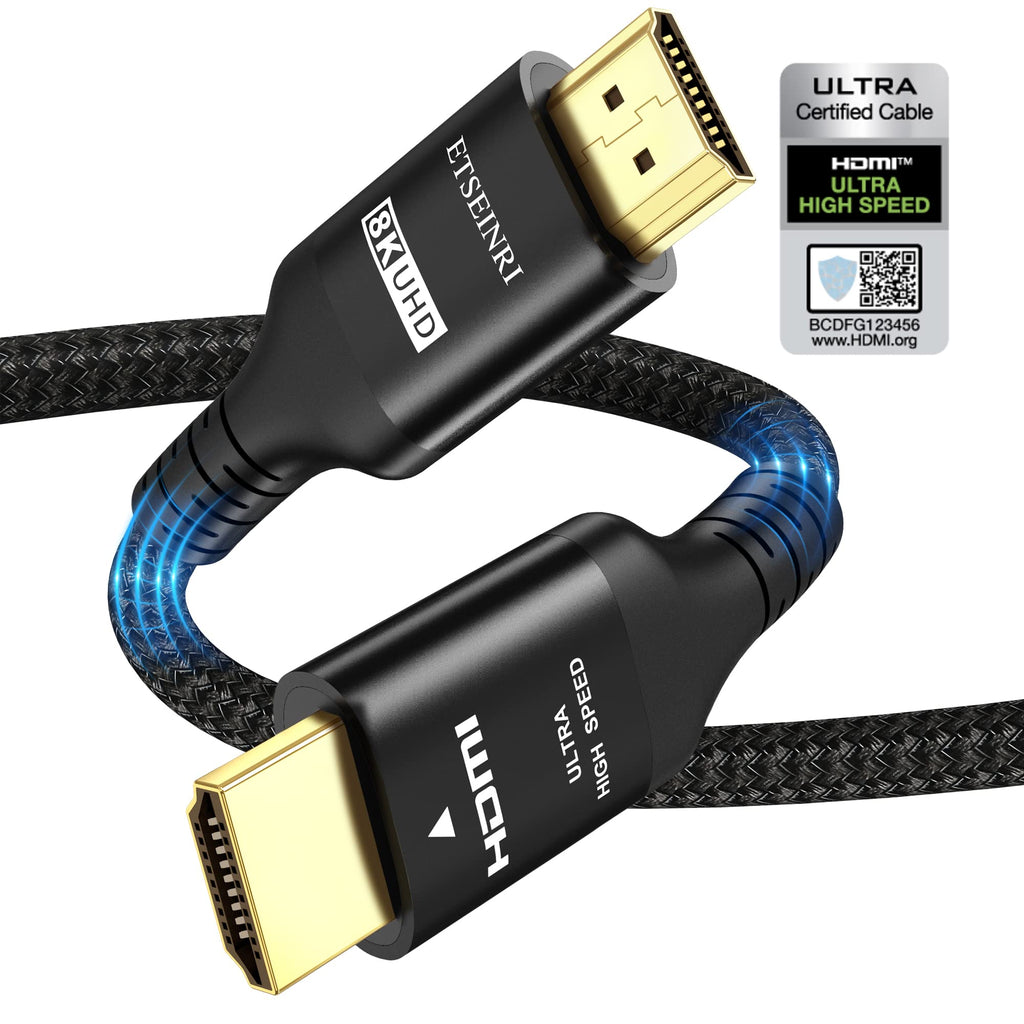 8K HDMI Cable 2.1 10FT/3M, Etseinri Certified 48Gbps Ultra High Speed HDMI Cable 10k 8K 5k 4K@120Hz 60Hz eARC RTX 3090 HDR10 4:4:4 HDCP 2.2&2.3 for R-oku/F-ire/S-Ony/L-G/S-amsung, PS5, Xbox Series X 10feet
