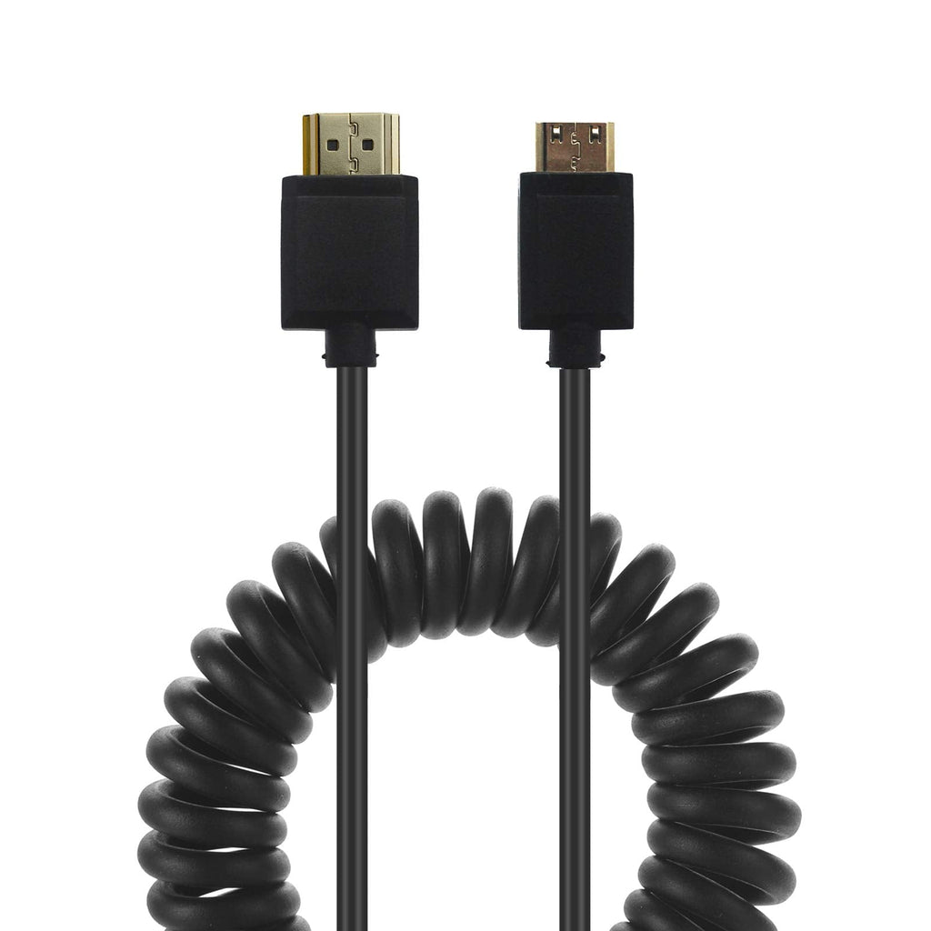 LOKEKE 4K Coiled Mini HDMI to HDMI 2.0 Cable Cord, Standard HDMI Male to Mini HDMI Male Cable Adapter 4K*2K@60Hz Ethernet 3D Audio Return Compatible with Camera/Camcorder/Latop/Tablet(1.2M/3.94ft) 1.2M