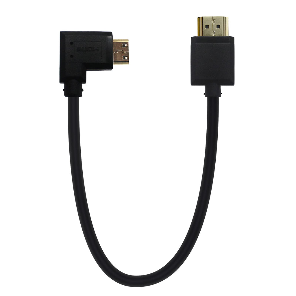 LOKEKE 4K Mini HDMI to HDMI 2.0 Cable Cord, Standard HDMI Male to 90 Degree Right Angle Mini HDMI Male Cable Adapter 4K*2K@60Hz Ethernet 3D Audio Return(0.15M, Right Angle) 0.49FT