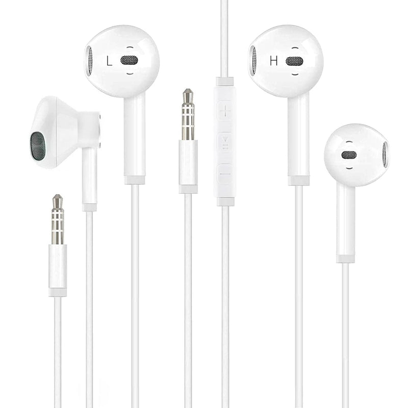 [2 Pack] Earbuds/Earphones, Wired Headphones, 3.5mm in-Ear Wired Earbuds with Built-in Microphone & Volume Control Compatible with iPhone 6s plus/6/5s/5c/iPad/S10 Android Mostl 3.5mm Audio Devices White