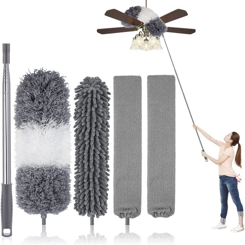 Dusters for Cleaning, Extendable Microfiber Duster with Extension Pole 30 to 100 Inches, Reusable Bendable Dusters Long Feather Duster Kit for Cleaning High Ceiling Fan, Lamp, Furniture, Blinds, Car