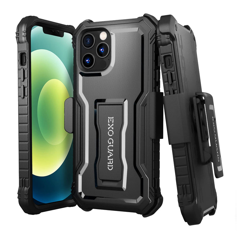 ExoGuard Belt Clip Holster for Apple iPhone 12 Pro Max Case 6.7 Inch Pioneer Series, Heavy Duty Belt Clip Holster and Adjustable with 360 Degree Rotation