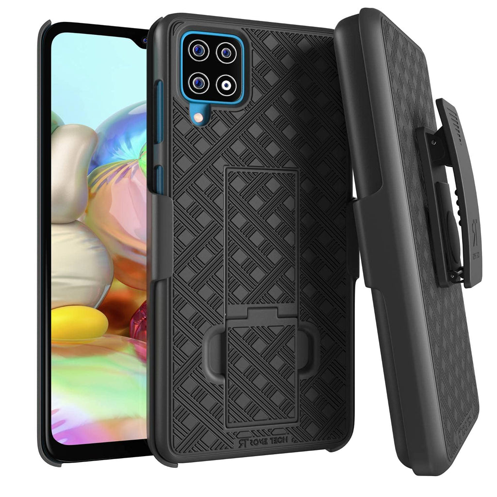 Rome Tech Holster Case with Belt Clip for Samsung Galaxy A12 - Slim Heavy Duty Shell Holster Combo - Rugged Phone Cover with Kickstand Compatible with Samsung Galaxy A12 - Black