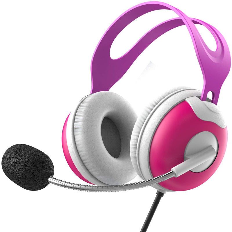Thore Kids Headphones with Microphone (Over Ear) Headset with Boom Mic + Volume Control for Girls, Online School (Pink) Pink
