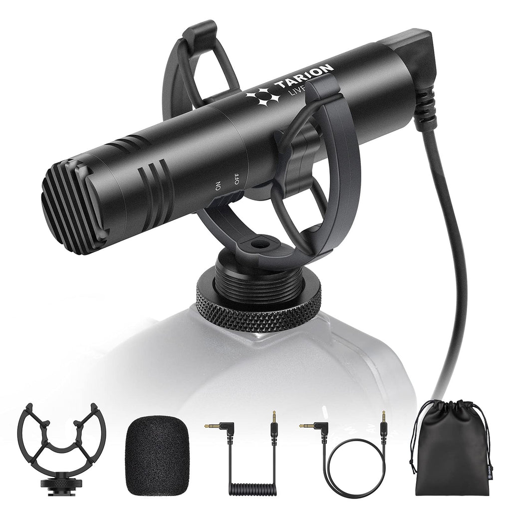 TARION On-Camera Microphone Video Mic Ultra-Compact Camera-Mount Microphone with Wind Muff Shock Mount for Live Stream Vlogging Podcasting TV Presentation Recording