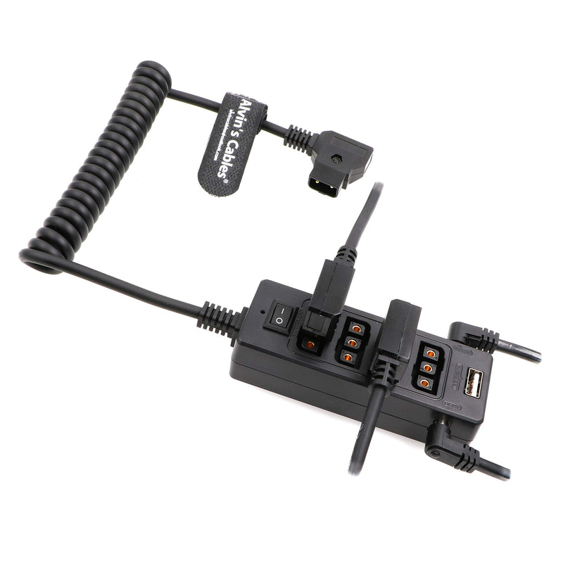 [AUSTRALIA] - Alvin's Cables D-tap Splitter Cable with Power Switch Male DTap to 4 Female D Tap 2 DC USB for V-Mount Battery for ARRI/RED Camera LCD Monitor LED Video Light Bidirectional Pluggable 1 to 4 Coiled Cable Multifunctional 