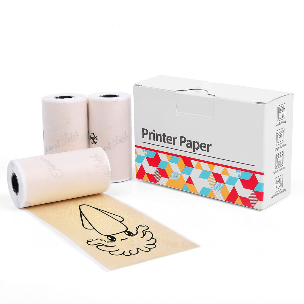 Memoking M02 Gold Glitter Thermal Label Printer Paper - Compatible with Phomemo M02/M02S/M02PRO/M03 Printer, 50mm x 3.5m / 1.96 in x 11.48 FT, 3 Rolls 6.gold Glitter