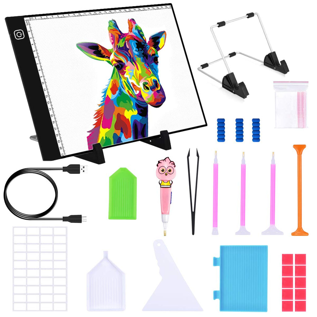 A4 Diamond Painting Led Light Pad Board, USB Powered Light Board Kit, Adjustable Brightness with Detachable Stand, Clips and Diamond Painting Tools