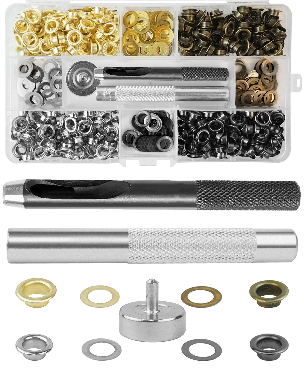 Grommet Tool Kit 1/4 Inch, 400 Sets Eyelets and Grommets in 4 Colors and 3 Pieces Installation Metal Grommet Tool with Storage Case by MoHern