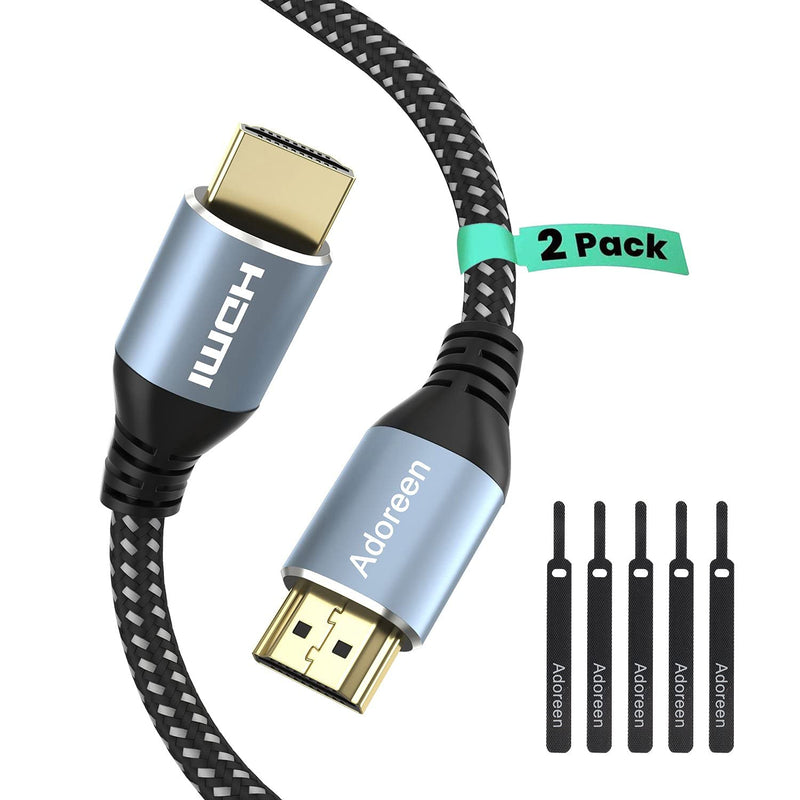 4K HDMI Cable 10 feet/2 Pack, Adoreen High Speed 18Gbps HDMI 2.0 Cable (1.5-60ft), HDR HDCP 3D 4K@60Hz 2K,1080P, ARC Ethernet, Braided Cord,Compatible Monitor UHD TV PC PS3 PS4 with 5 Cable Ties 10FT-2PK With Ties