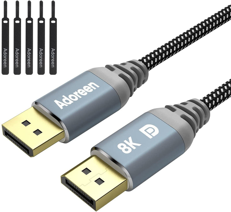 8K DisplayPort Cable 15 feet,Adoreen Braided DP to DP 1.4 Cord(from 1.5 to 30ft) 8K@60Hz 4K@144Hz 2K@165Hz 1080p@240HZ,HBR3 HDCP 2.2 Display Port for PC Monitor 3090 Graphics with 5 Ties-NOT HDMI 15ft-1PK