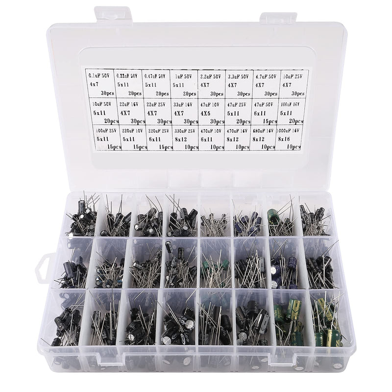 ACEIRMC 24 Values 500pcs Electrolytic Capacitor Assortment Kit Range 0.1uF－1000uF with Storage Box, for TV, Radio, Stereo, Game, LCD Monitor