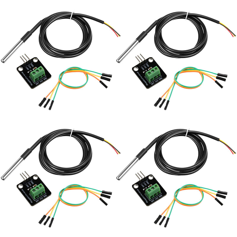 4 Sets DS18B20 Temperature Sensor Module Kit with 1 m/ 3.2 Ft Waterproof Digital Stainless Steel Probe -55 to +125 Degrees Celsius, Compatible with Raspberry Pi