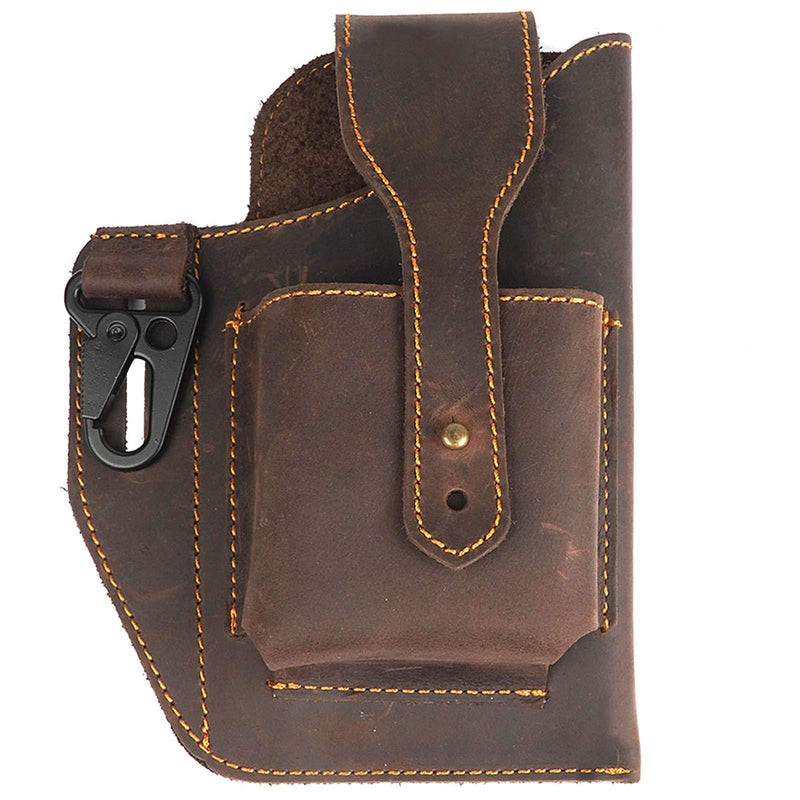 Leather Phone Holster for Men Belt Loop Multitool Sheath with Key Holder Tactica Waist Bag with Phone Holsters for Cell Phone and Cigarette Fits Tape Measure 10 ft - Pocket Belt Pouches brown