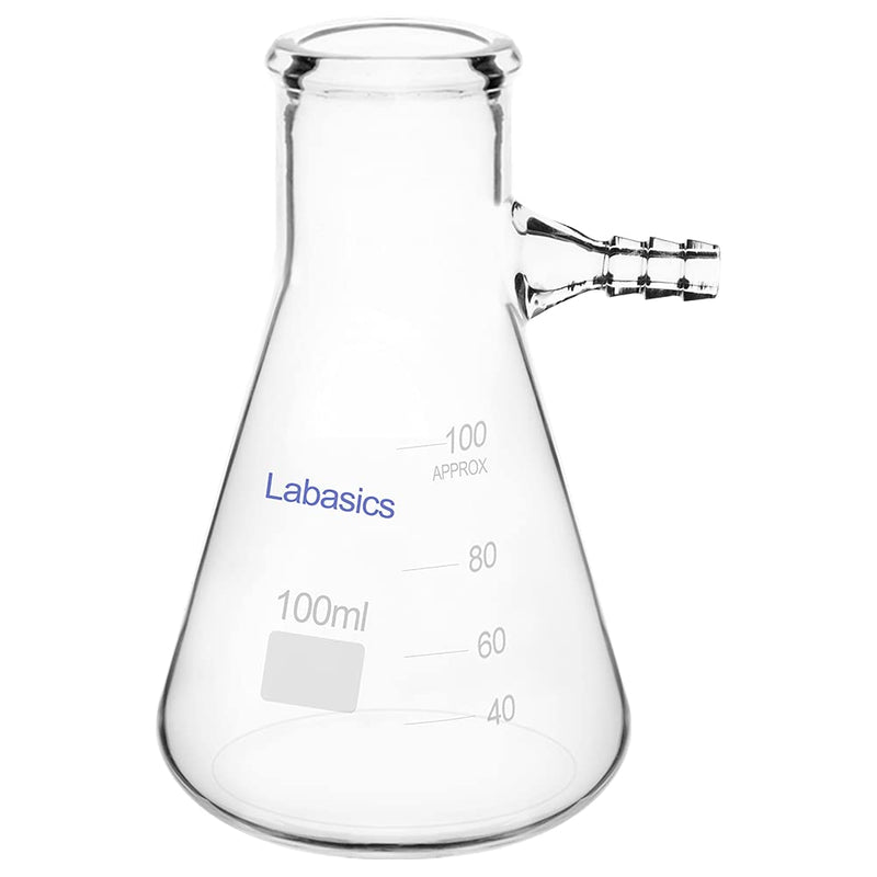Labasics Glass 100 ml Heavy Wall Borosilicate Glass Filtering Flask, Bolt Neck with Tubulation, 100 ml