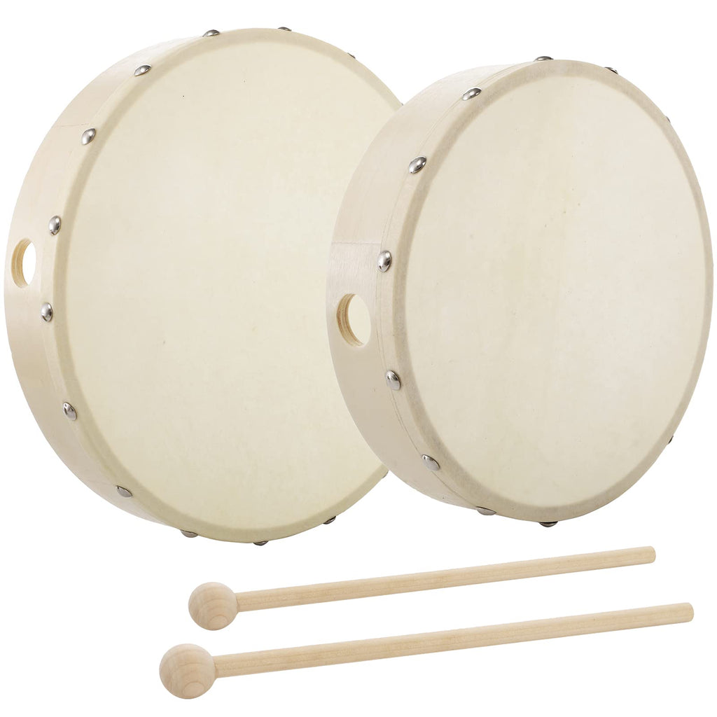 Foraineam 10 Inch & 8 Inch Hand Drum Musical Hand Percussion Wood Frame Drum with Drum Stick