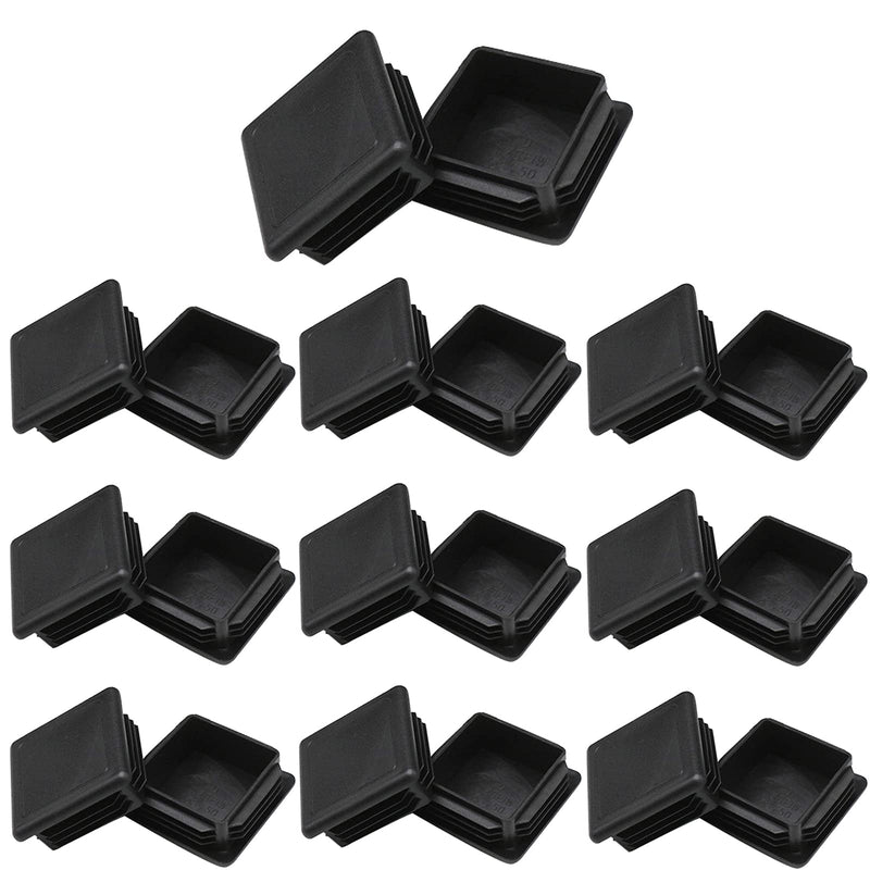 2" Square Tubing Plug End Caps, 20 Pack Tubing Post End Cap, 50mm x 50mm Black Plastic Square Plugs, Chair Glide Floor Protector 2" * 2"