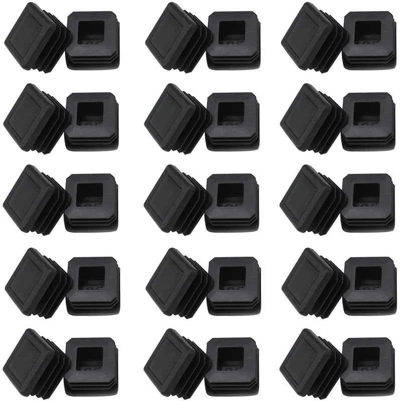 1" Square Tubing Plug End Caps, 30 Pack Tubing Post End Cap, 25mm x 25mm Black Plastic Square Plugs, Chair Glide Floor Protector 1" * 1"