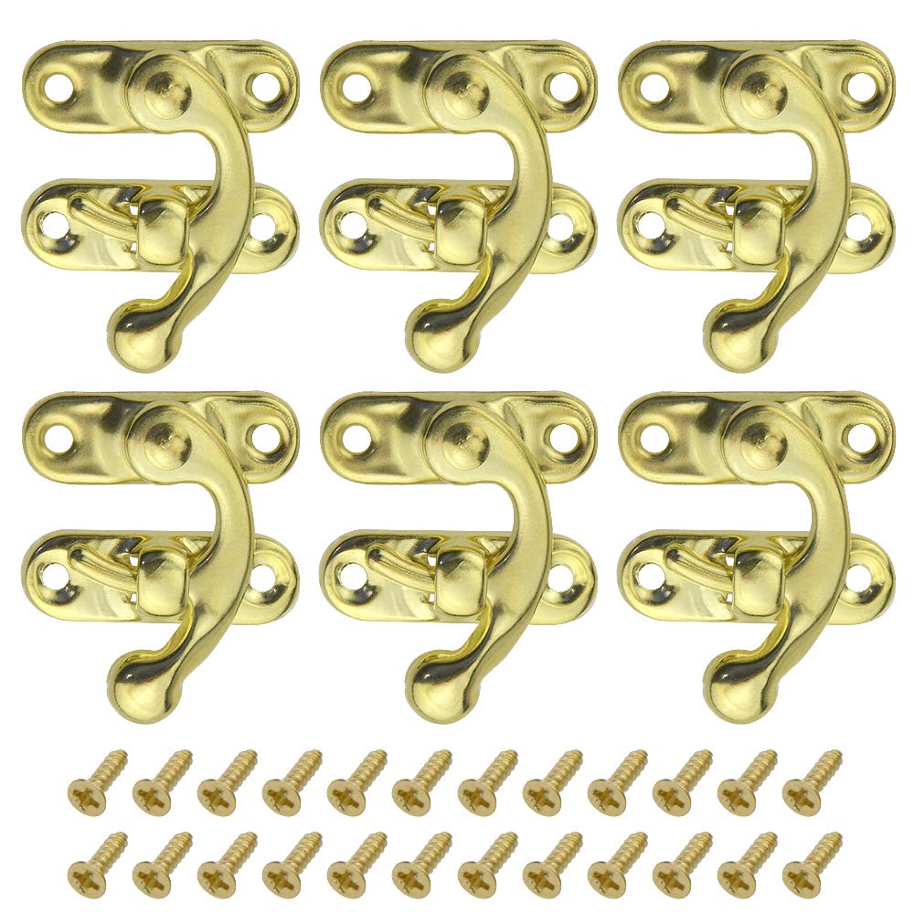 WMYCONGCONG 60 PCS Antique Right Latch Hook Hasp 27mm x 32mm/1" X 1.28" Yellow Horn Hook Lock Wood Jewelry Box Hasp Hook Horn Clasp with 240 Screws (Yellow)