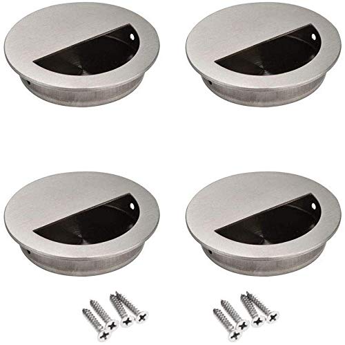 Bestgle 4pcs Flush Pull Handles, Closet Knob(Recessed, Round) for Sliding Doors Cupboard Cabinets Closet and Drawers