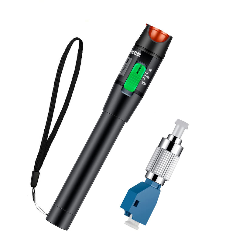Moocci Fiber Optic Visual Fault Locator 30MW 30KM Fiber Light Tester VFL Tester Kit Including Red Light Fiber Optic Cable Tester Meter with Single Mode 9/125um FC Male to LC Female Adapter (1) Green Switch